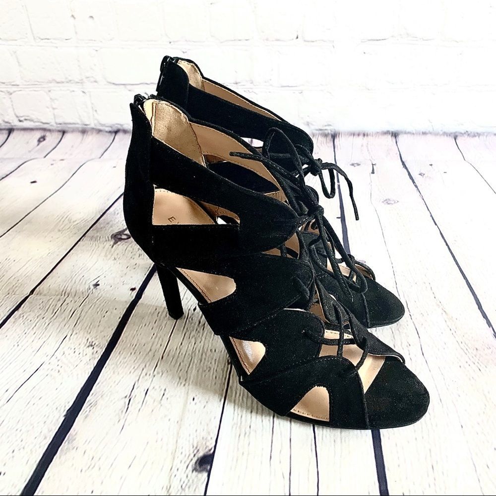Express Lace Up Faux Suede Leather Heels Size 8